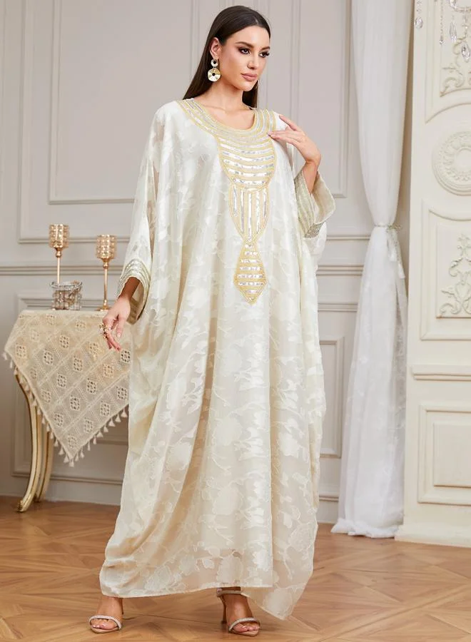 Take Two Women Beige Embroidered Kimono Sleeve Kaftan